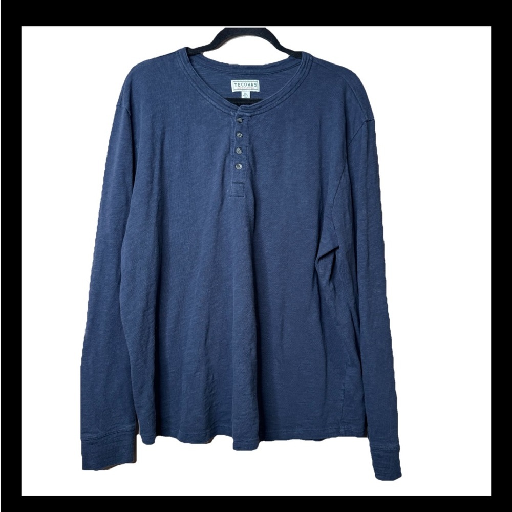 Tecovas Henley Shirt Mens XL Blue Cotton Knit Long Sleeve Tee Western Casual E29